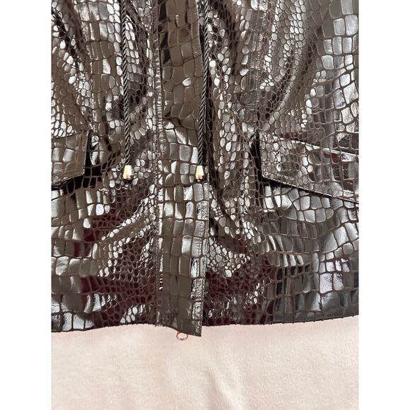 Vtg Berek Faux Alligator Brown Jacket M Zip Pockets Mob Wife Old Money - Picture 7 of 10